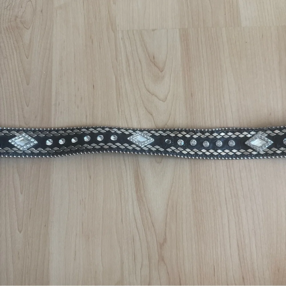 Women’s Black Leather Belt, Western Bling Rhinestone Cowgirl Rodeo, Size ML